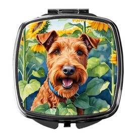 Caroline's Treasures Irish Terrier in Sunflowers Compact Mirror Decorative Travel Makeup Mirror for Women Girls Gifts Pocket Makeup Mirror Folding Handheld