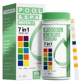 AAwipes Pool and Spa Test Strips 7 in 1 | 50 Pool Water Testing Kit for Pool, Hot tub | Accurate Test Bromine, Total Alkalinity, pH, Free Chlorine, Hardness, Cyanuric Acid, Total Chlorine (K01-50)