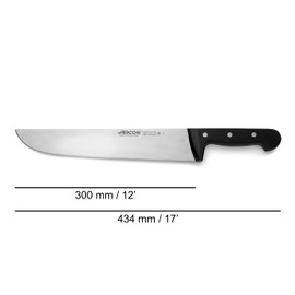 ARCOS Butcher Knife 12 Inch Nitrum Stainless Steel and 300 mm blade. 394 gr. Professional Cleaver Knife. Ergonomic Polyoxymethylene POM Handle. Series Universal. Color Black