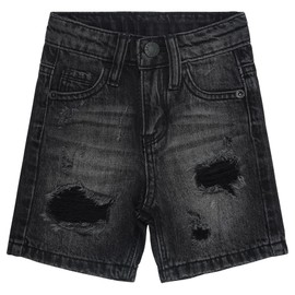 KIDSCOOL SPACE Big Boys Summer Denim Shorts, Ripped Holes Soft Elastic Band Inside Half Jean Pants,Black,12