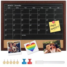 MaxGear Magnetic Chalkboard Calendar Corkboard Monthly Calendar Corkboard for Wall, 17" x 13" Wood Frame Blackboard Planner Cork Combo Board, Includes Liquid Chalk and Magnet