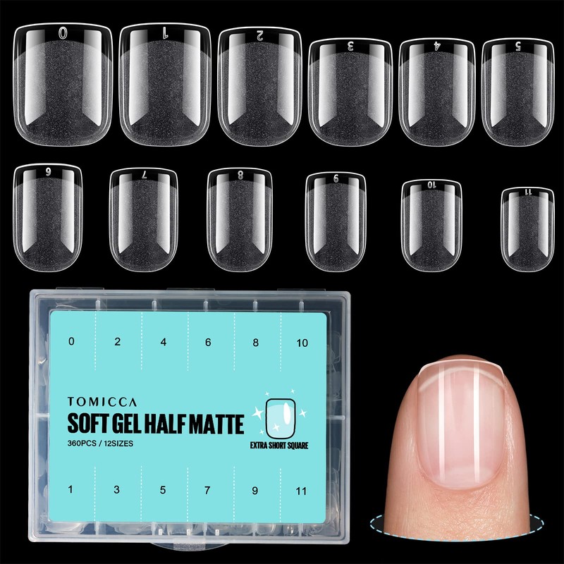 TOMICCA Square Shaped Extra Short Nail Tips - 360PCS Half