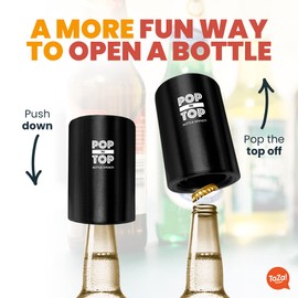 Pop-the-Top Beer Bottle Opener (Black): Automatic Bottle Cap Opener, Push Down Pop Off Bar Tool, Soda and Beer Cap Remover, Cool & Fun Gadget