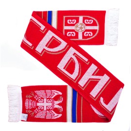 Serbia Soccer Knit Scarf, Red White Blue Gold, One Size