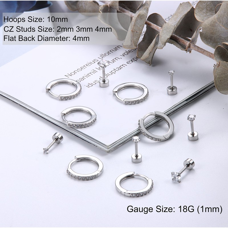 Sanfenly 14K Flat Back Cartilage Earrings Set for Multiple Piercing