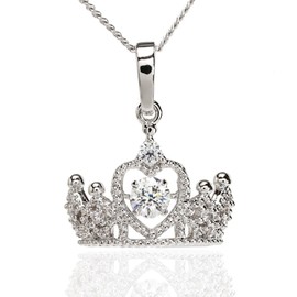 Miaomyao Cubic Zirconia Silver Dangling Stone Tiara Necklace Accessory Women's Gift Pouch Set, stainless-steel, Cubic Zirconia