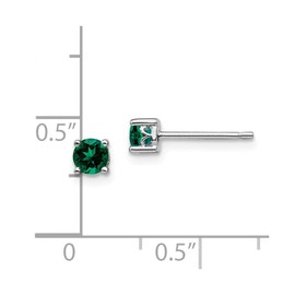 Solid 925 Sterling Silver 4mm Round Created Emerald Green May Gemstone Post Studs Earrings 4mm
