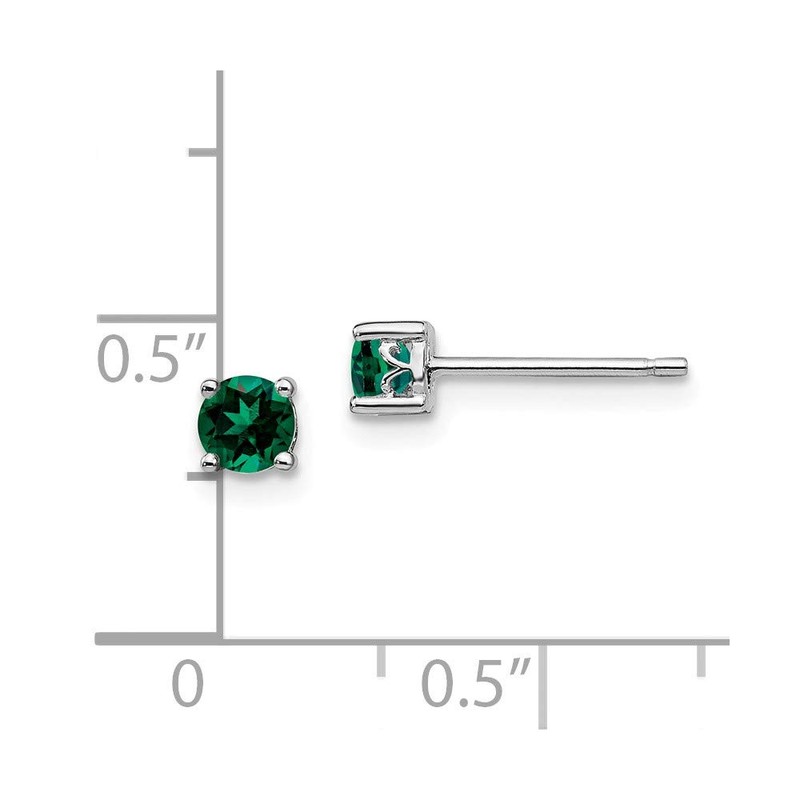 Solid 925 Sterling Silver 4mm Round Created Emerald Green May