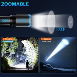 Gyhuego Led Flashlight, Recharge Tactical Flashlights High Lumens 10000, Zoomable Waterproof Flash Lights for Emergency, Outdoor, Home, Camping, Hiking