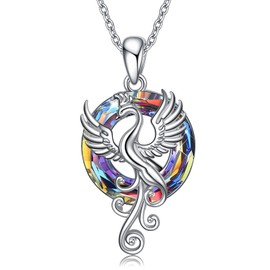 Phoenix Pendant Necklace 925 Sterling Silver Jewelry Gifts for Women Girls Mom (Volcanic crystal)
