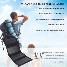 20 W Portable Solar Panel, Foldable USB Solar Panel Charger, IP65 Waterproof, USB 5V Output, Unfolded 480 x 185 mm Solar Panels for Phone, Laptop, Tablet, etc. (Black)