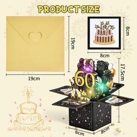 Joyoldelf 60 Geburtstagskarte mit Musik - 60. Geburtstag Pop Up Karte mit Lichtern und interaktiven Kerzen, Geschenk Geburtstagskarten für Frauen und Männer, 3D Grußkarte Geburtstagsgeschenk