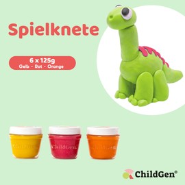 ChildGen Play Dough, Non-Toxic, 100% Natural Ingredients, Vegan Dough, Food Grade, Children's Dough, Modelling Clay from 2 Years, Kneading Accessories, Kneading Set, Play Dough, 3 x 125 g