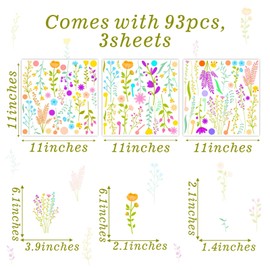 Kazova Colorul Small Floral Wall Decals Peel ans Stick Wildflower Wall Stickers Botanical Floral Leaf Decal Wild Flowers Wall Stickers for Nursery Kid Room Girls Bedroom Decor