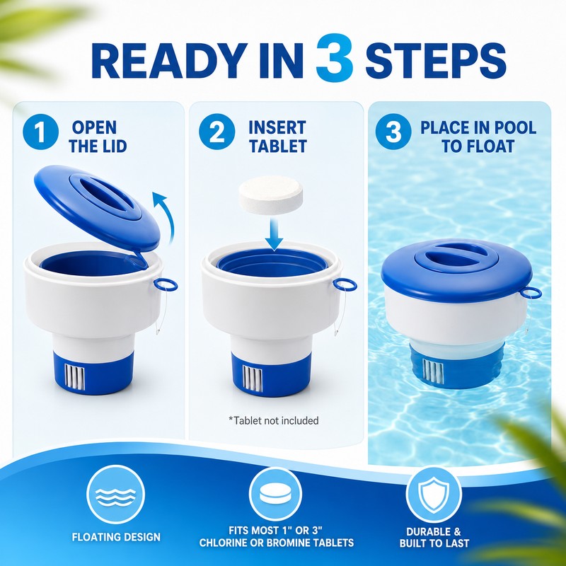 Floating Pool Chlorine Tablet Dispenser for Water Care – Adjustable