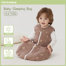 LULUMONKEY 2.5 TOG Winter Baby Sleeping Bag 6-18 Months, 100% Cotton Baby Wearable Blanket for Newborn Sleep Sack, Brown Fruit
