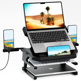 OImaster Laptop Stand for Desk, Phone Stand, Extended Laptops Riser, Elevator, 3 Height Adjustable, Rotatable Base, 10-17 Inches