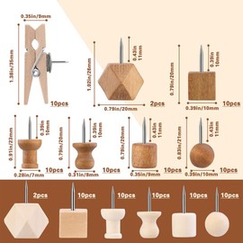 114 Pcs Wooden Pins, Cork Bulletin Board Thumbtacks, Decorative Push Pins, 7 Types and 2 Colours for Cork Boards, Bulletin Boards, Office Home Pegboard Accessories with Storage Boxes