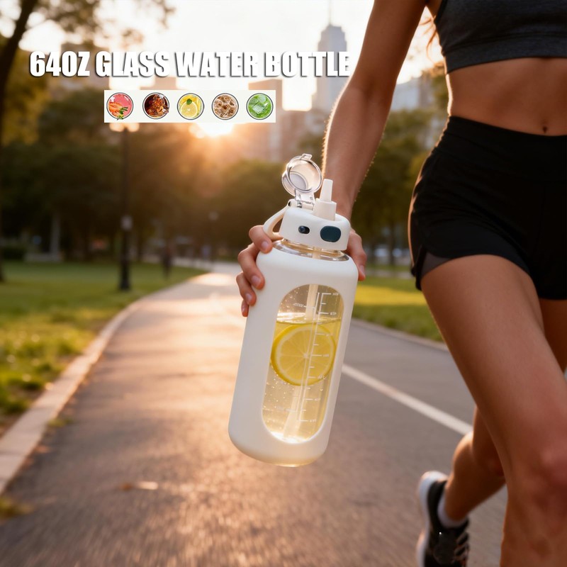 SIEROZUR 32 oz Glass Water Bottle with Straw and Handle