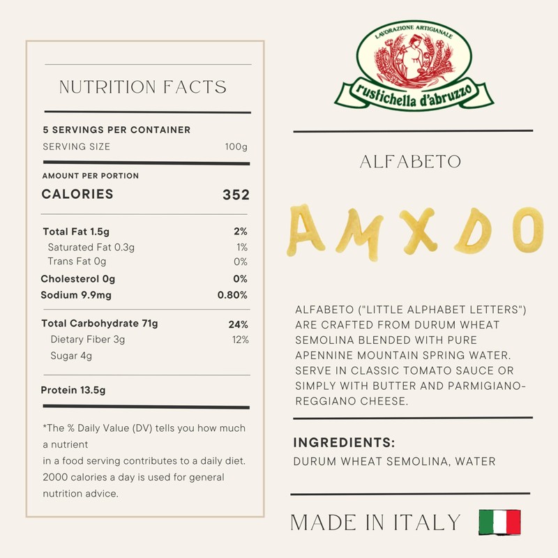 Rustichella D' Abruzzo Alfabeto Durum Wheat in Brown Paper Bag,