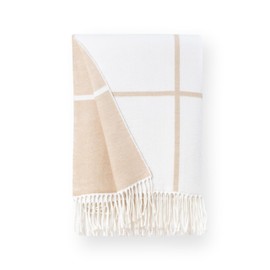 Hofdeco Premium Coastal Decorative Throw Blanket for Patio Couch Sofa, Neutral Tan Plaid with Fringe, 52"x71"