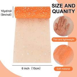 RIBBOOO Orange Glitter Tulle Rolls 6 Inch by 10 Yards Sequin Tulle Fabric Ribbon for DIY Tutu Skirt Sewing Bow Decorations Craft Supplies Birthday Wedding Baby Shower Party Decoration
