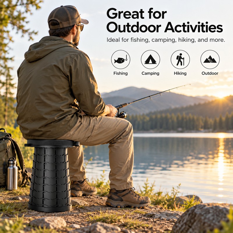 Collapsible Camping Stool for Hiking & Commuting – Adjustable Height