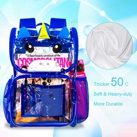 KLFVB 3PCS Clear Backpack for Boys, Kids Transparent Bookbag Stadium Approved, See Through School Bag for Elementary Preschool - Blue Dinosaur