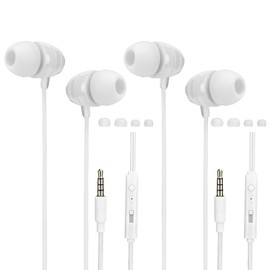 3.5mm Wired Control InEar Headphone Stereo Earphone with Microphone Wide Compatibility(White )