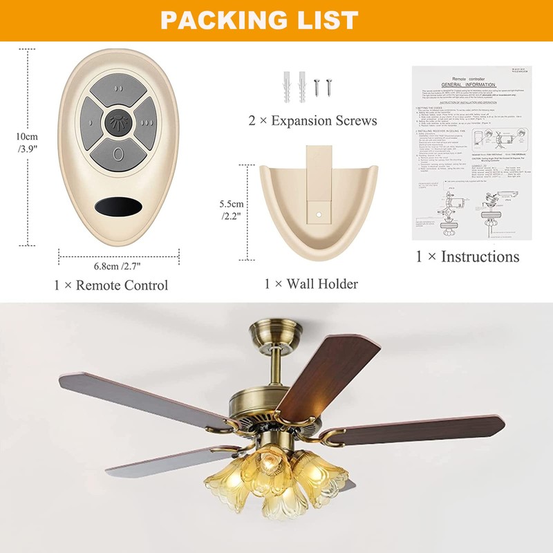 FAN35T Ceiling Fan Remote Control Replacement for Allen+Roth, Kichler, 3-Speed,