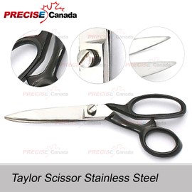 PRECISE CANADA: TAILOR SCISSORS 8" SEWING DRESSMAKING UPHOLSTERY FABRIC CUTTING TAYLOR SHEAR BLACK COATED RINGS