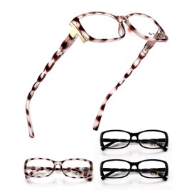LUFF 4 pack Reading Glasses Spring Hinge Computer Readers for Women Men Fashion Rectangle Leopard Eyeglasses (2.50)
