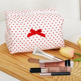 Coquette Makeup Bag - Red Makeup Bag, Coquette Room Decor, Cute Make up Bag, Large Toiletry Bags, Bow Makeup Bags, Aesthetic Make up Bags, Preppy Toiletry Case, Large Make up Case, Love Pencil case
