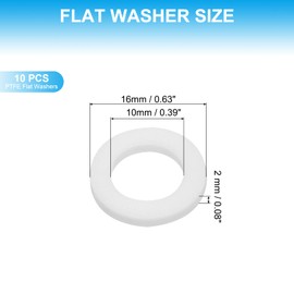 PATIKIL 10 Pcs PTFE Flat Washers 0.39 ID x 0.63" OD x 0.08" Thickness Sealing Spacer Flange Gasket for Machines Pipe Valves Oil Gas Industries, White (10x16x2mm)