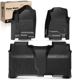 YHTAUTO Floor Mats Fit 2014-2018 Chevy Silverado/GMC Sierra, 2015-2019 2500HD/3500HD Crew Cab, Black TPE All Weather Car Mats Waterproof Odorless Floor Liner, 1st & 2nd Row Liner