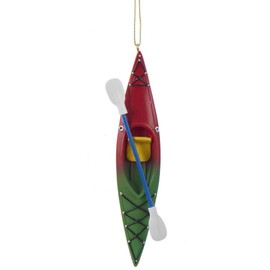 Country Marketplaces Red and Green Kayak Ornament with Yellow Seat & Double Bladed Paddle 5.25" for Christmas Tree