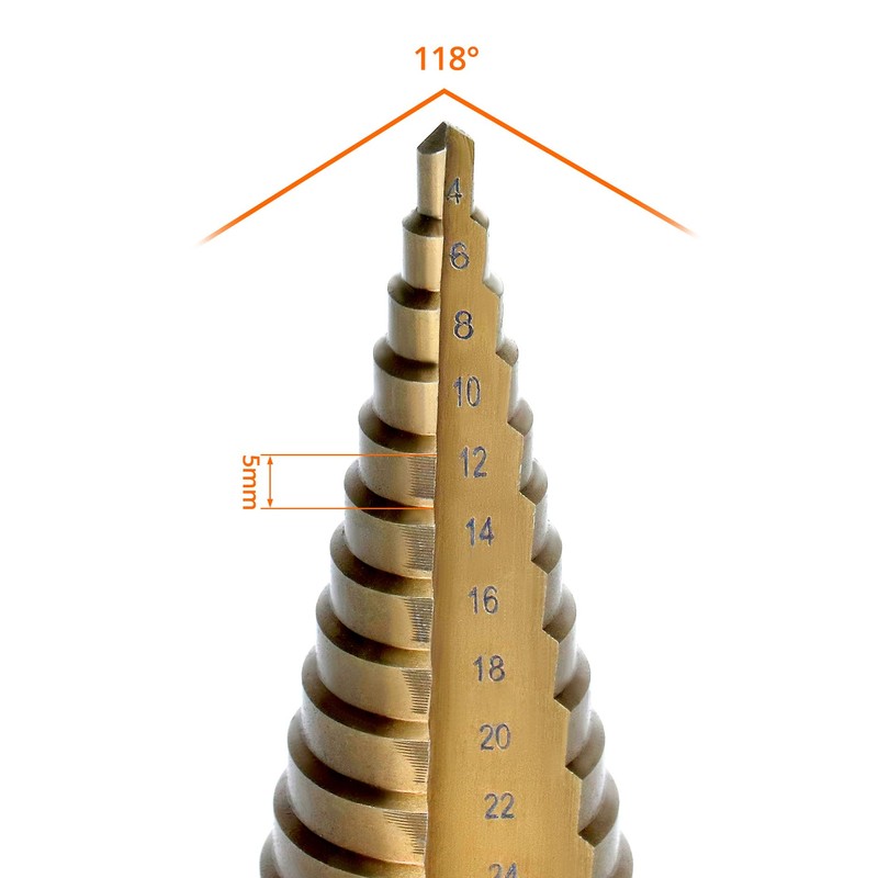 QWORK® HSS M35 Cobalt Step Drill 4-32 mm, Robust Taper