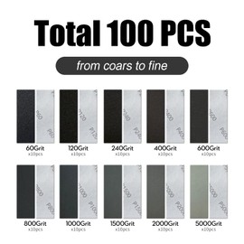 100PCS Wet Dry Micro Sander Sandpaper 60 120 240 400 600 800 1000 1500 2000 5000 Grit for DIY Crafts +1 Micro Sander Kit 90X 30mm Detail Finger Sander for Small Projects