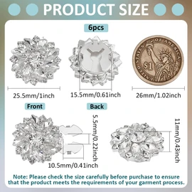 FINGERINSPIRE Pack of 6 Rhinestone Button Covers for Women Cufflinks Button Cover Made of Clear Crystal 25.5 mm Diameter Flower Shape Removable Snap Clips Made of Alloy Button Jewellery