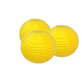 4"6"8"10"12"14"16"18 Round Paper Lanterns Lamp Wedding Birthday Party Decoration Pack of 3 (Bright Yellow, 18"/45CM)
