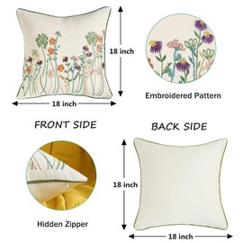 Tosleo Throw Pillow Covers Flower Embroidery 18 x 18 inch Spring Summer Cushion Cover Pillowcase Floral Set of 2 Pink Flower Decorative for Garden Sofa Living Room Bed Couch Car Gift Home Deco