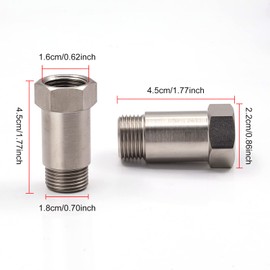 Biqing 2PCS Oxygen Sensor Adapter, 45mm O2 Sensor Adapter M18*1.5 Universal Check Engine Light Eliminator Adapter Sensor Accessories for Truck Vehicle Exhaust Systems(Silver)