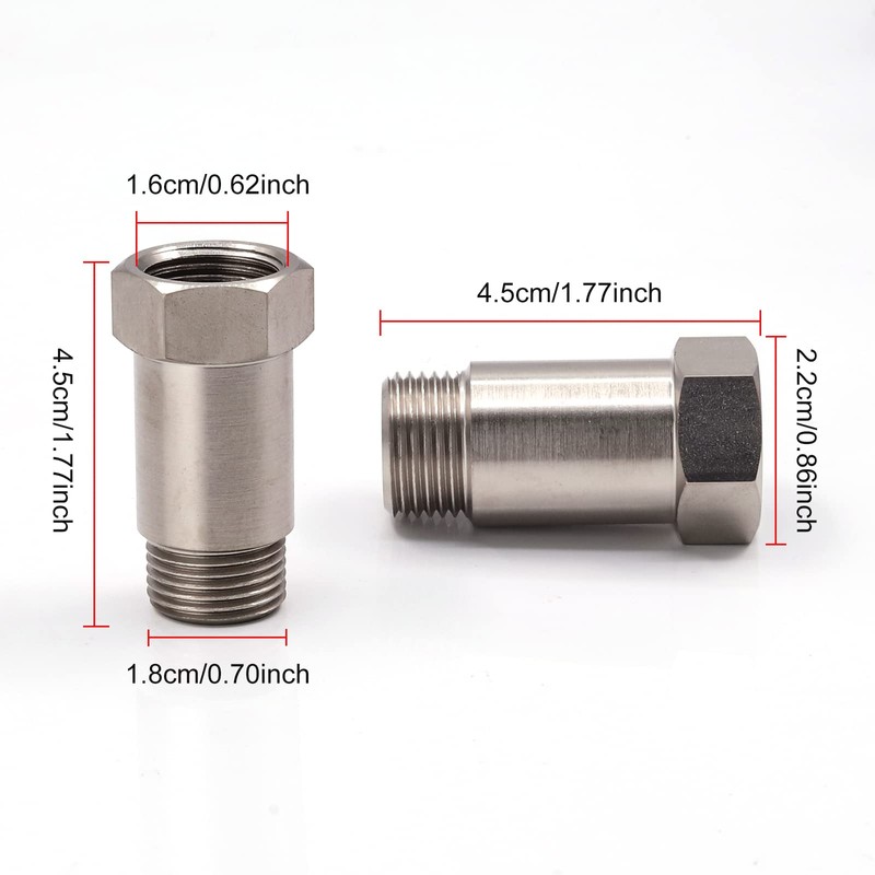 Biqing 2PCS Oxygen Sensor Adapter, 45mm O2 Sensor Adapter M18*1.5