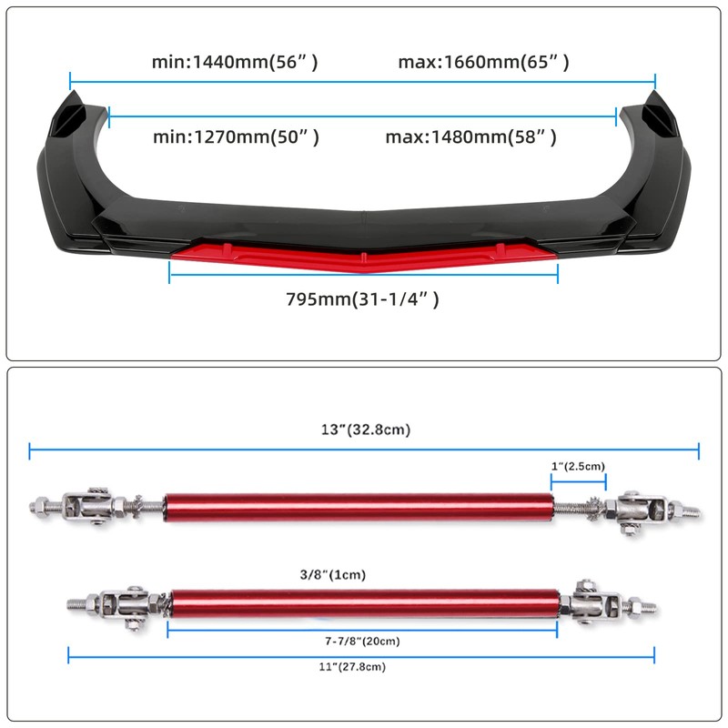 Universal Front Bumper Lip Chin Spoiler Splitter Diffuser Guard Wing
