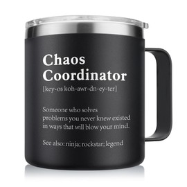 NOWWISH Chaos Coordinator Mug, Funny Gifts for Boss Men, Teacher, Coworker, Nurse on Birthday, Thank you Gift, 14oz Black