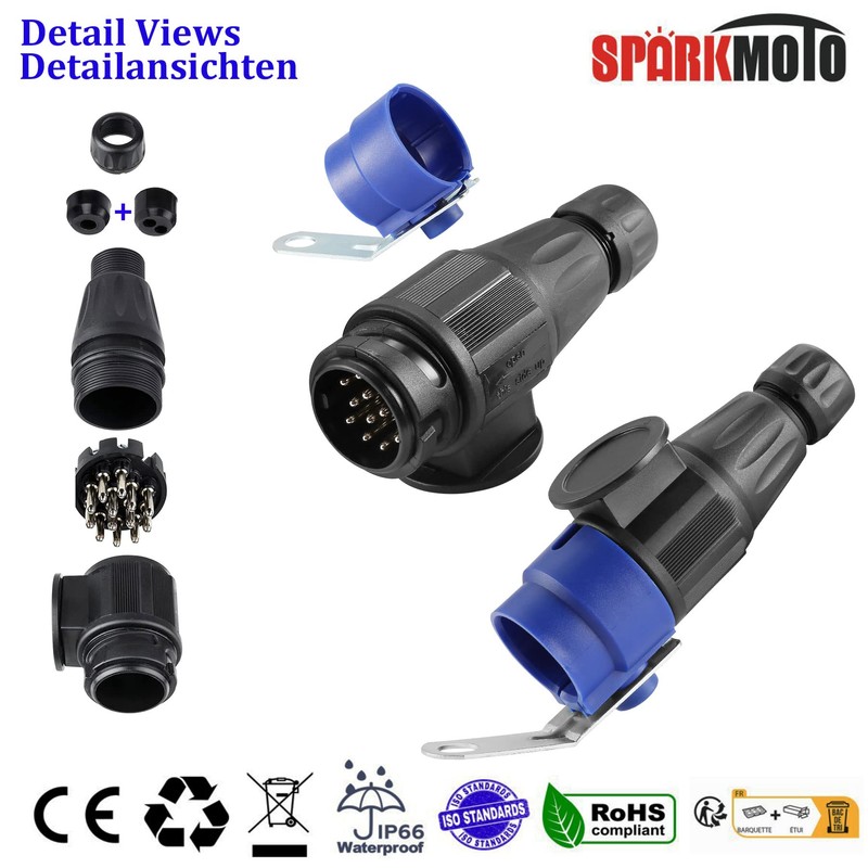 SPARKMOTO 13 Pin Trailer Plug and 13 Pin Trailer Socket,12V