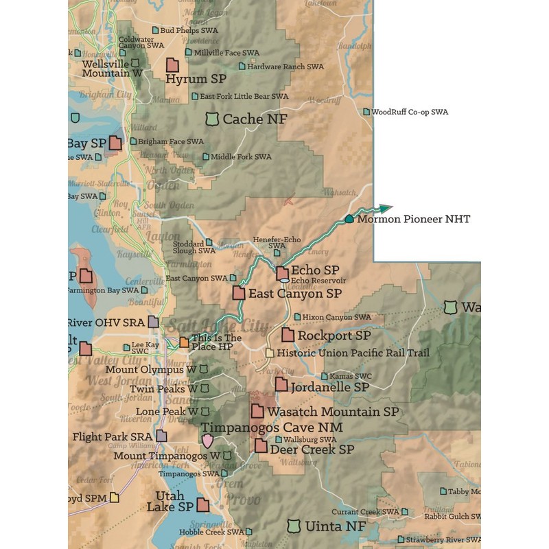 Utah State Parks & Federal Lands Map 18x24 Poster (Camel