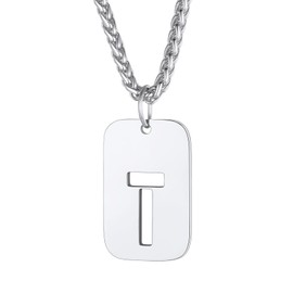 Richsteel Stainless Steel Pendant Men's Letter T Necklace Name Chain Partner Necklace Friendship Necklace with Dog Tag Pendant