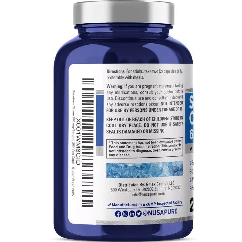 NusaPure Strontium 680 mg 200 Vegetarian Caps (Non-GMO)