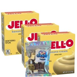 Instant Pudding & Pie Filling Mix 3.4 oz (Pack of 3) with Candy Freezer Freeze Dried Ice Cream Bites (Banana Cream) - Candy